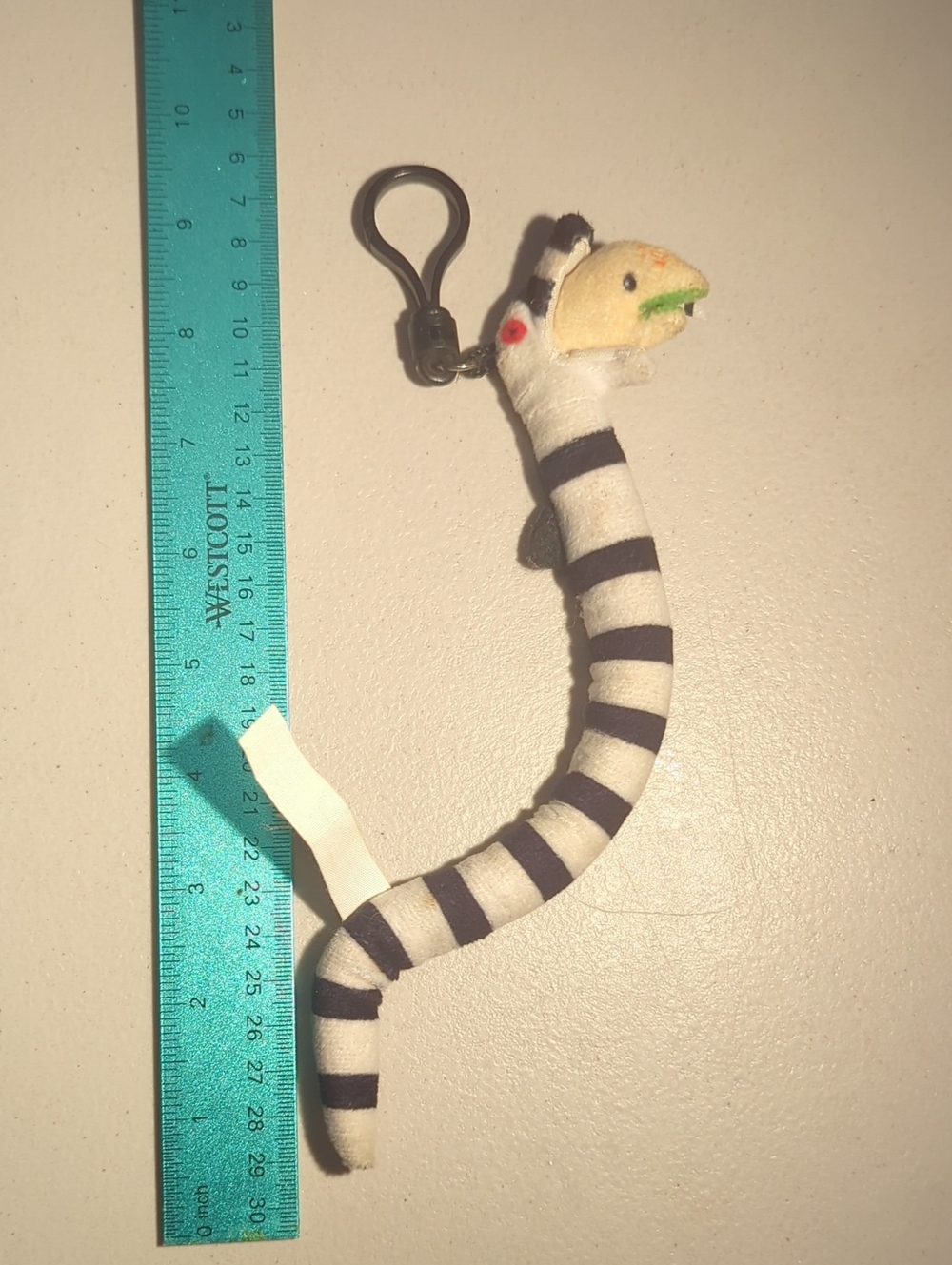 Striped Snake Plush Keychain - White & Navy Key Holder